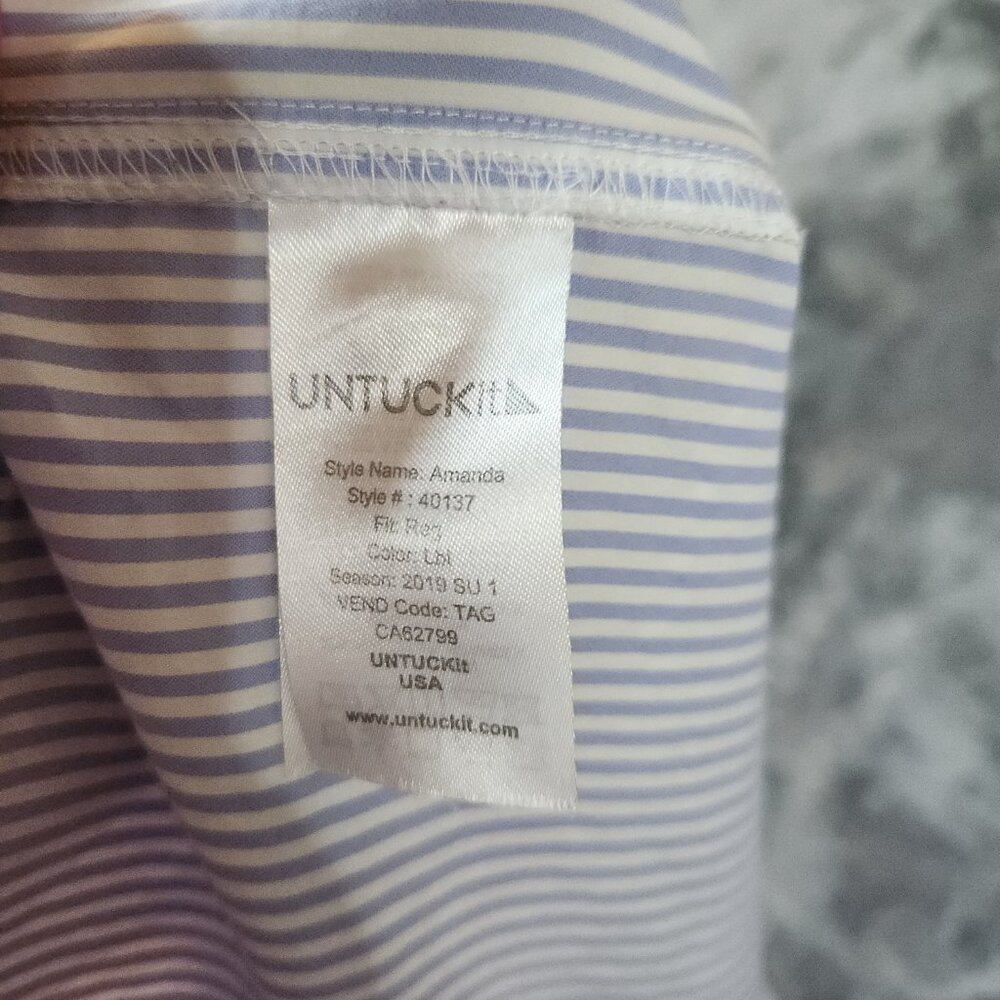 UNTUCKIT Women Blue White Pinstripe Front Tie Shirt Dress 8 Long Sleeve Button - Picture 10 of 10